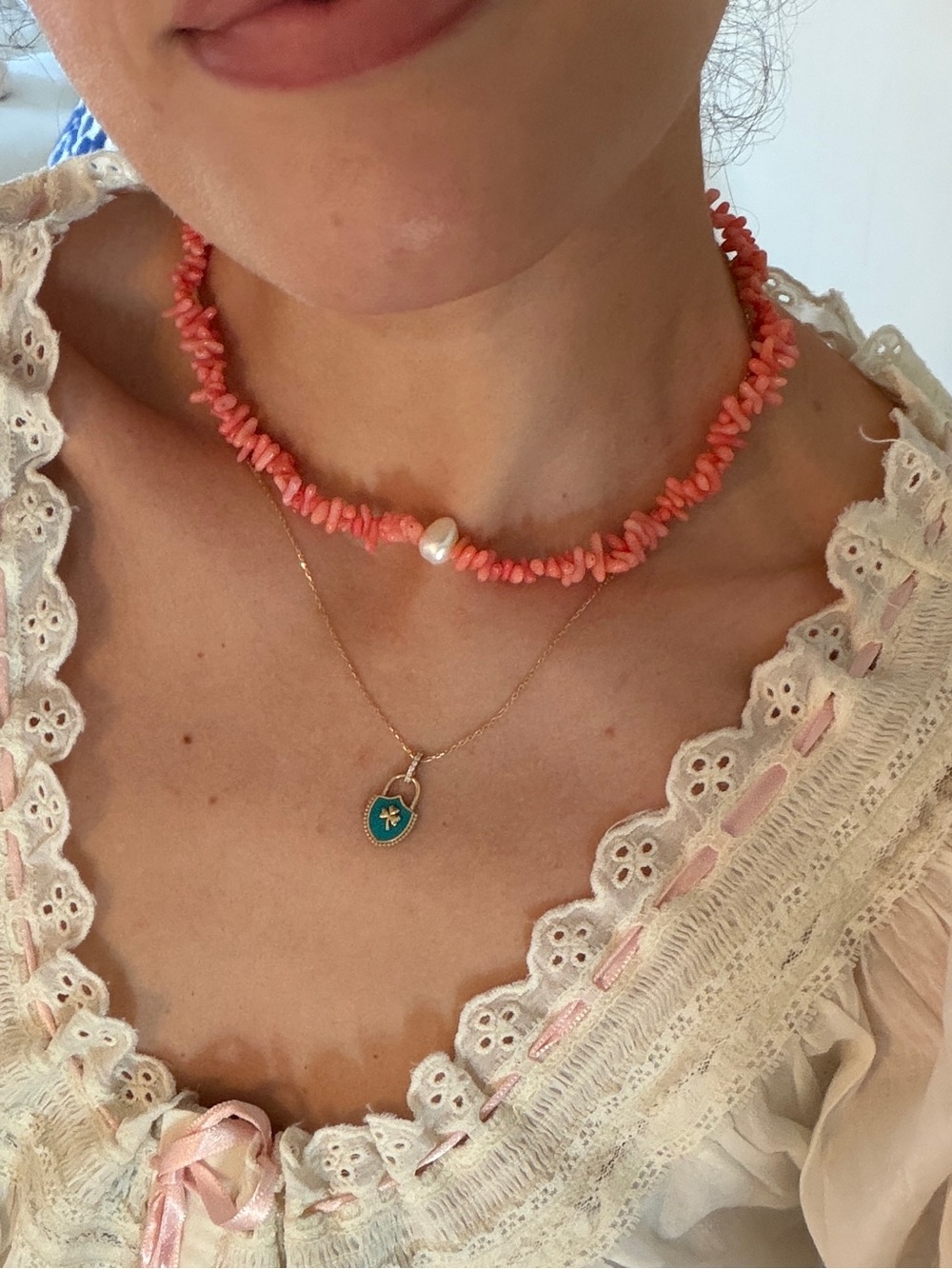 Coral + Pearl Necklace